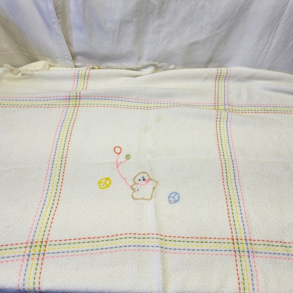 The Three Weavers Other - The Three Weavers Baby Blanket Kids OS White Vintage‎ Handwoven Orlon Bear Plaid